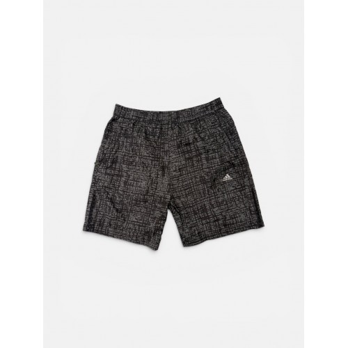 Μαύρη–Γκρι Αθλητική Βερμούδα με Geometric All-Over Print